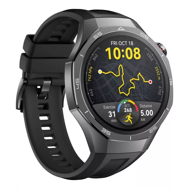 Viedpulkstenis HUAWEI WATCH GT5 Pro 46mm — 1,43 collu AMOLED, GPS, 524 mAh, titāna korpuss, melna siksniņa