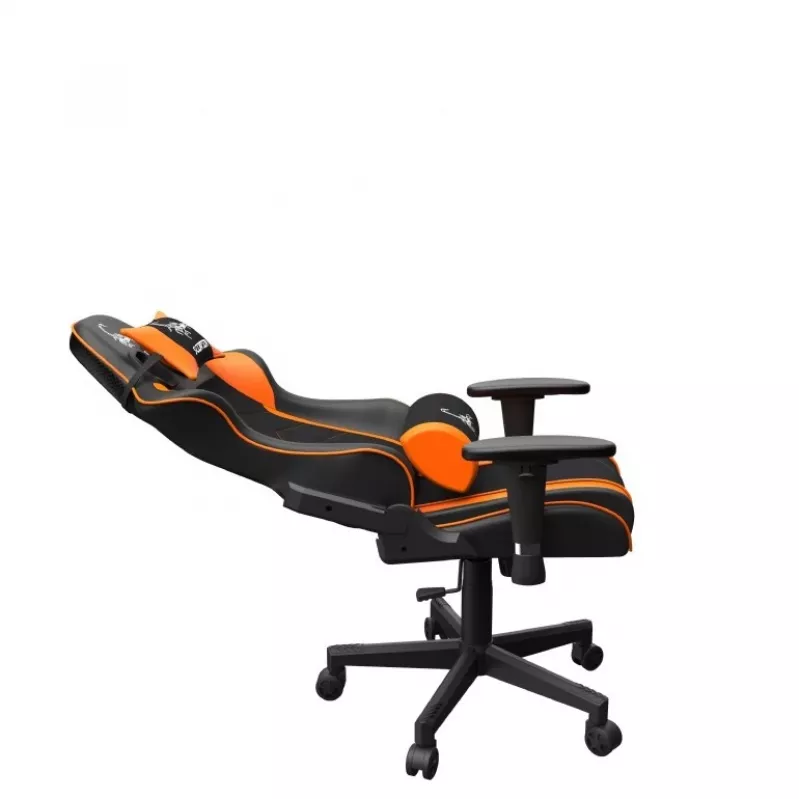Spēļu krēsls GEMBIRD GC-SCORPION-04X melni oranžs, ergonomisks dizains, regulējama sēdpozīcija, augsta atzveltne