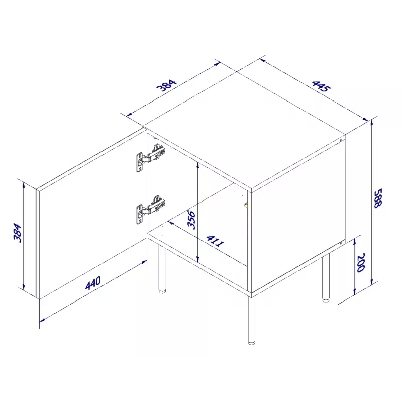 Naktsgaldiņu komplekts 2 gab. cama meble PALAZZO 44,5×40×59 cm melns un ozolkoka raksts — 1 durvis, matēts lamināts, metāla kājas