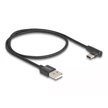 DeLOCK USB 2.0 kabelis, Type-A vīriešu uz Type-C vīriešu, leņķveida, 0,5 m, melns