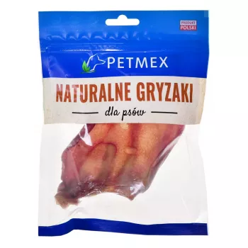 Suņu košļājamā našķe PETMEX Cūkgaļas auss 40 g — dabīga cūkgaļas ausu zobu kopšanas našķe vidējiem un lieliem suņiem