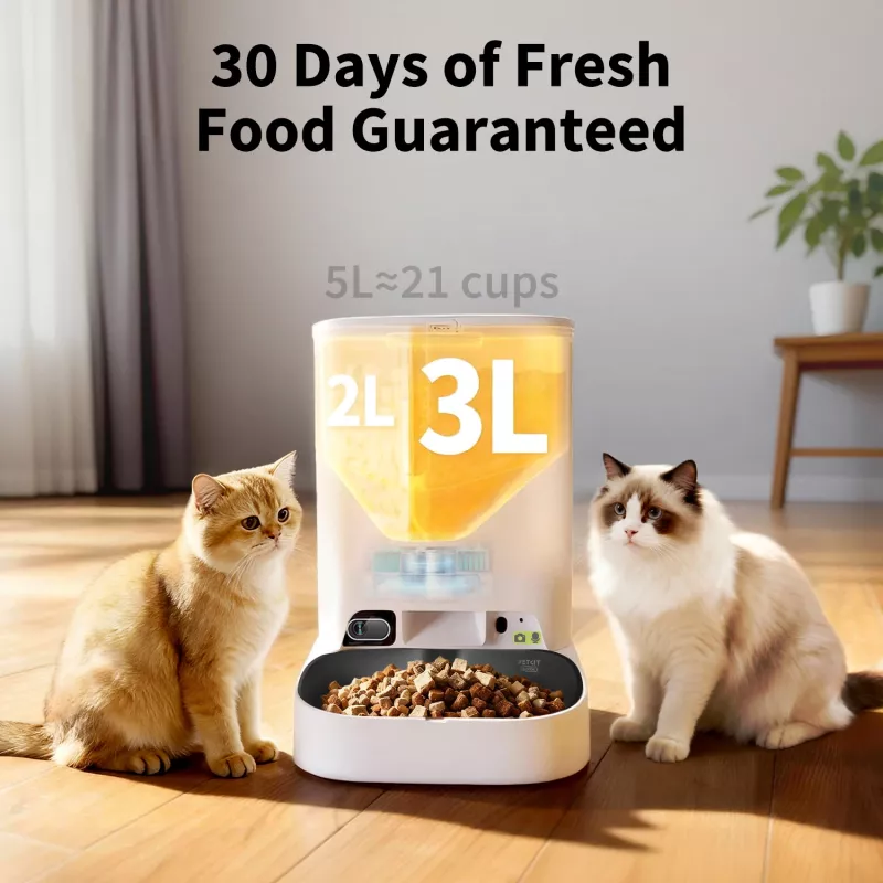 Automātiskā mājdzīvnieku barotava PETKIT YumShare Dual-hopper 2 ar kameru, 5 L ietilpība, ABS un 304 nerūsējošais tērauds, balta