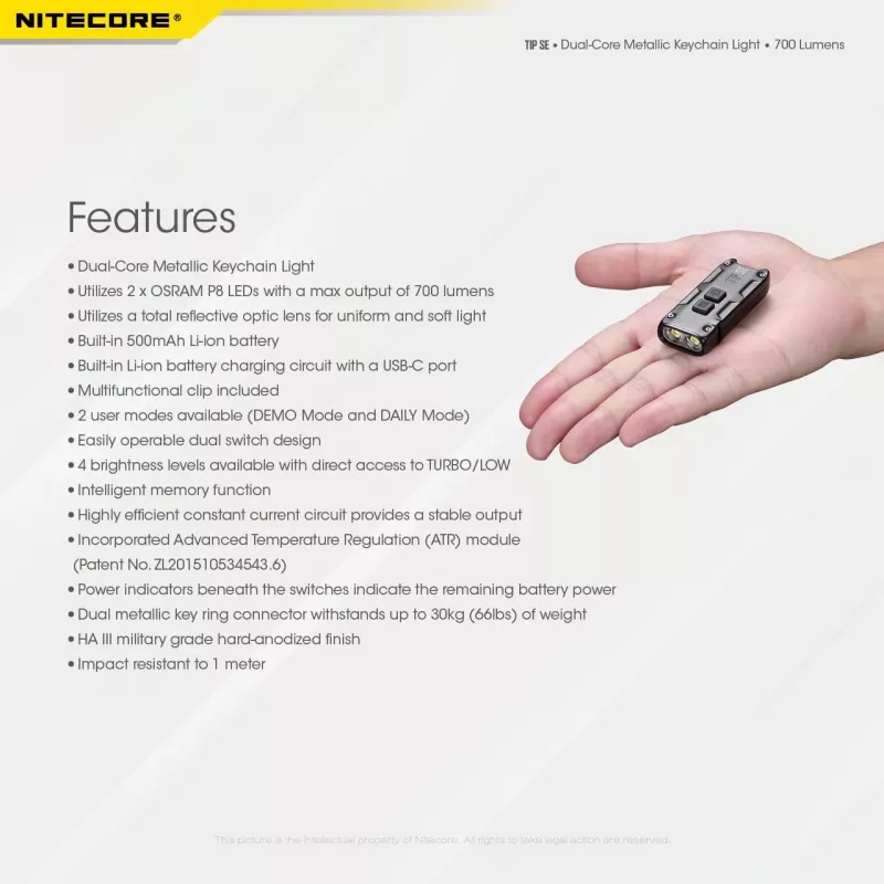 Nitecore TIP SE Melns rokas lukturītis LED