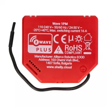 Viedais slēdzis Shelly W 1PM plastmasas 16A 110–240V, Z‑Wave, 868,4 MHz, sarkans, 42×37×16 mm