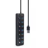USB centrmezgls Gembird UHB-U3P7P-01, 7 portu USB 3.2 Gen 1 (Type-A), 0,24 m kabelis, melns