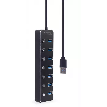 USB centrmezgls Gembird UHB-U3P7P-01, 7 portu USB 3.2 Gen 1 (Type-A), 0,24 m kabelis, melns