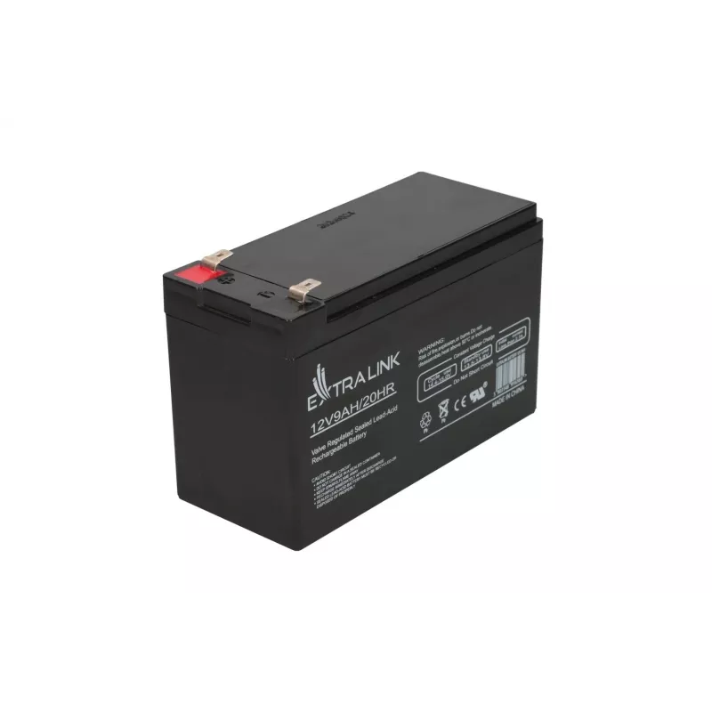 Hermētiska svina-skābes (VRLA) baterija 12V 9Ah Extralink – AGM, 1 gab., melna