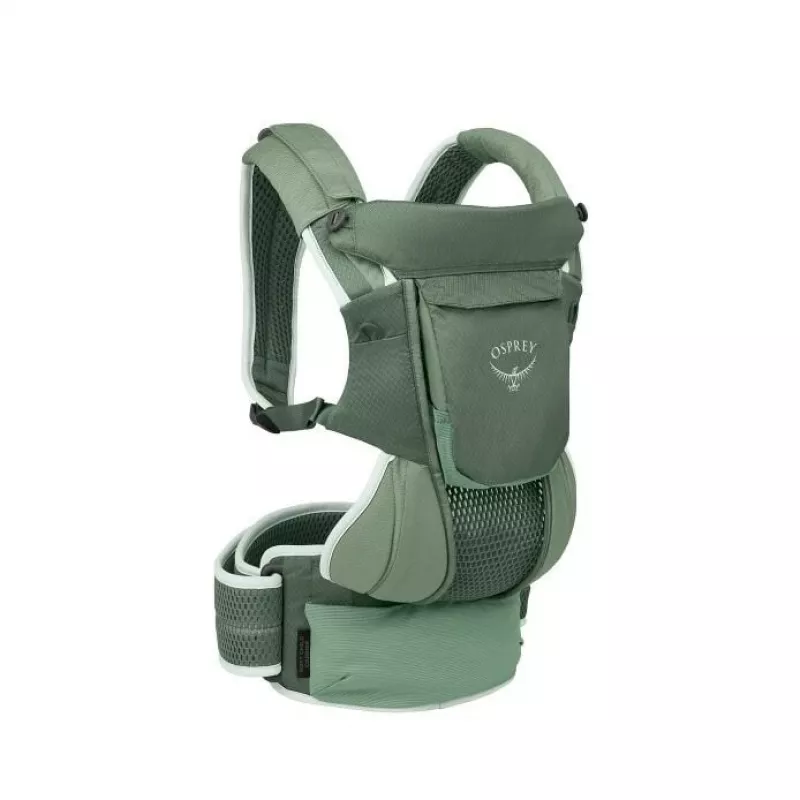 Bērnu nēsātājs Osprey Poco Soft (modelis 10006178/818/O/S) zaļā krāsā — rāmja tipa mazuļa nēsātājs pārgājieniem