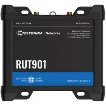 Mobilā tīkla maršrutētājs Teltonika RUT901 — 4x Fast Ethernet LAN, 3G/4G LTE, Wi‑Fi 4 (802.11n), 4 ārējās antenas, alumīnija korpuss