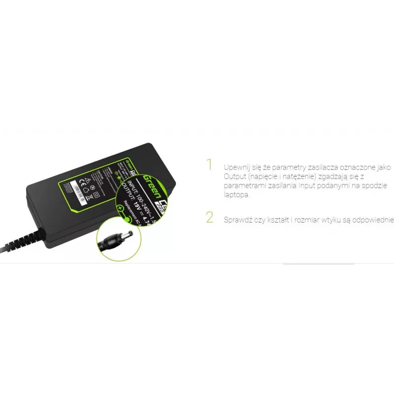 Iekštelpu strāvas adapteris zaļa Cell AD19P 40W melns