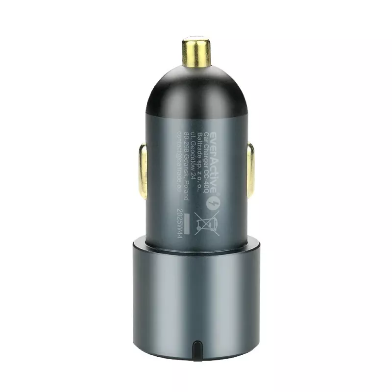 Automašīnas lādētājs everActive CC-40Q QC3.0 60W, USB automašīnas strāvas adapteris mobilo ierīču uzlādēšanai