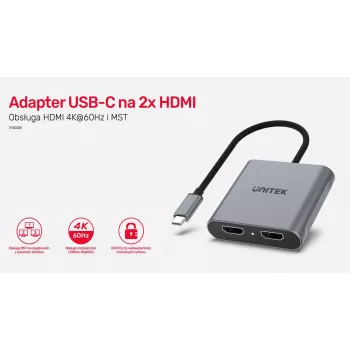 UNITEK ADAPTERS USB-C, 2x HDMI, 4K@60HZ, MST, V1404B (V1404B)