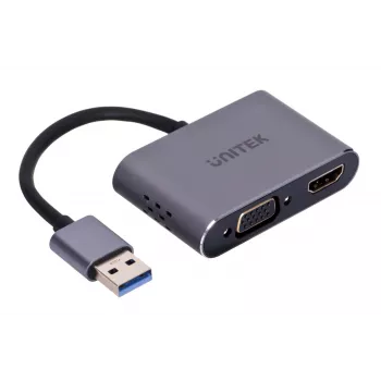 UNITEK V1304A video kabeļa adapteris 0,15 m USB Type-A HDMI + VGA (D-Sub) pelēks
