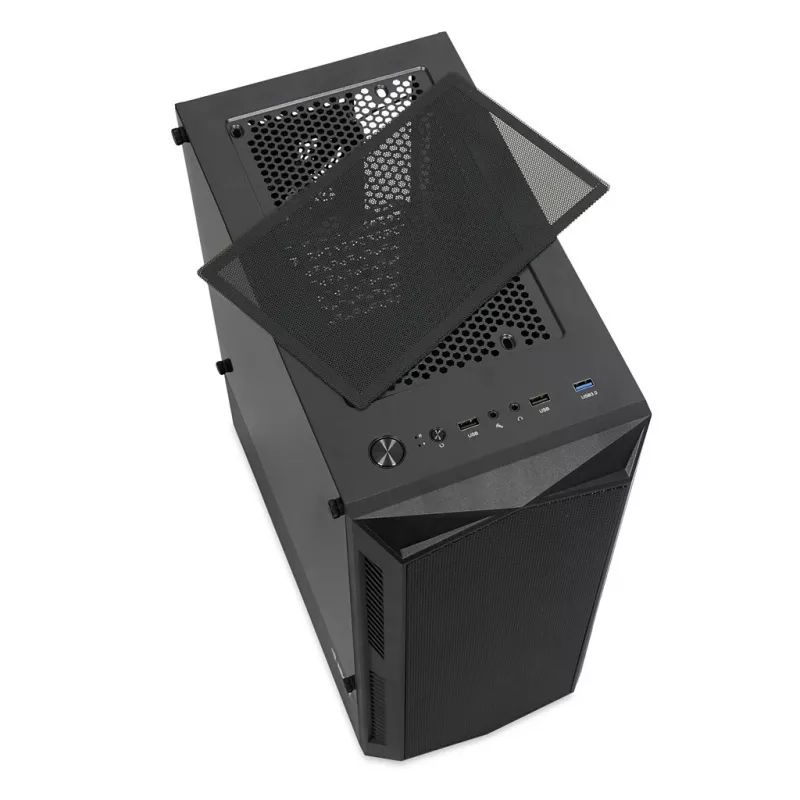 PC Case IBOX LUPUS 27 Midi Tower ATX, rūdīts stikls, RGB, 455×200×380 mm, atbalsta ATX, GPU līdz 32 cm