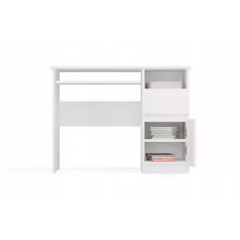 Desk top e shop PORTO Galds pa labi baltā krāsā, taisnstūra skaidu plākšņu virsma 985×510×755 mm, 1 atvilktne, tastatūras paliktnis