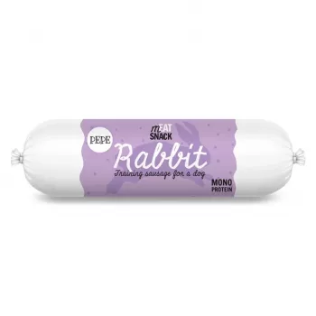 Suņu kārums PAKA ZWIERZAKA Pepe Sausage Rabbit 200 g — mīksts, hipoalerģisks trusis garšas desiņš, bez graudiem un glutēna