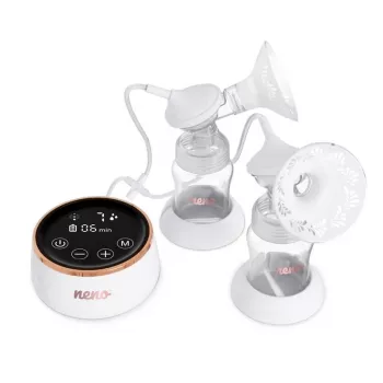 Elektriskais dubultkrūšu sūknis neno Bella Twin Moon — bezvadu, divfāžu, LCD, 150 ml pudelītes, pērļu krāsā