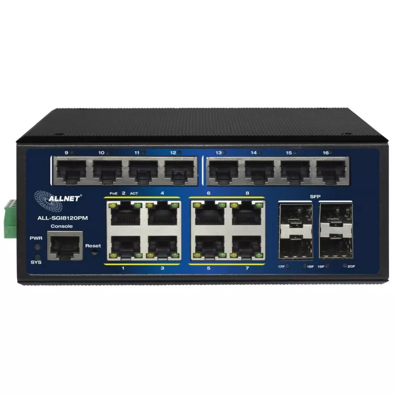 ALLNET ALL-SGI8120PM Rūpnieciskais PoE+ komutators 20+4 porti 10/100/1000 Mbps