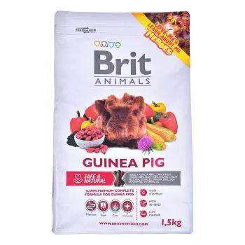 Pilnvērtīga jūras cūciņu barība Brit Complete granulas 1,5 kg — sabalansēts uzturs ar 12% olbaltumvielu, 16% koppšķiedrvielu, vitamīniem