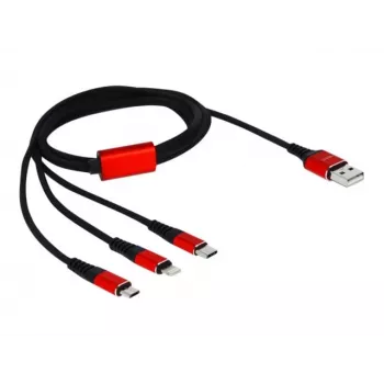DeLOCK - tikai uzlādes kabelis - Lightning / USB - USB (M) uz Micro-USB Type B, Lightning, USB-C (M) - 1,0m - Ekranēts - Melns (85892)