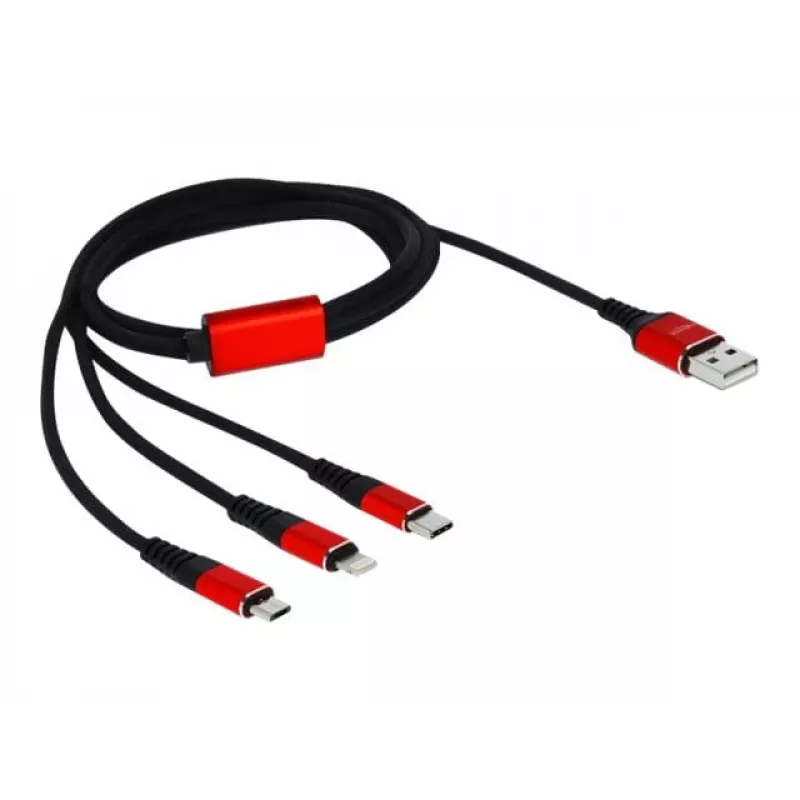DeLOCK - tikai uzlādes kabelis - Lightning / USB - USB (M) uz Micro-USB Type B, Lightning, USB-C (M) - 1,0m - Ekranēts - Melns (85892)