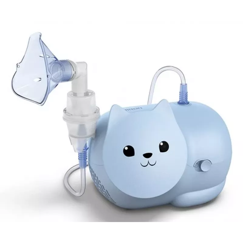 Mesh smidzinātājs Omron Nami Cat NE-C303K-KDE — galda inhalators, 0,35 ml/min, bērniem un pieaugušajiem, zils, 235×148×157 mm