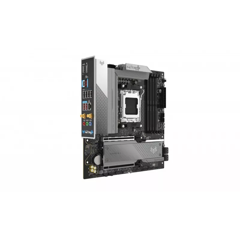 Mātesplate Sapphire NITRO+ B850M WIFI — AMD B850, ligzda AM5, micro ATX, DDR5, 4x DIMM, Wi‑Fi 6, 2.5Gb LAN, 2x M.2