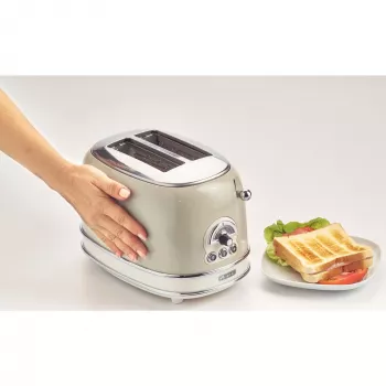 Ariete 155 Design 2 Slice Toaster ar sviestmaižu turētājiem, 6 grauzdēšanas līmeņi, 810 W, nerūsējošā tērauda korpuss, noņemama drupatu paplāte, pasteļbēšs