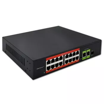 Ethernet PoE komutators QOLTEC 16x RJ45, 2x RJ45 uplink, 1x SFP (MPN 52291)