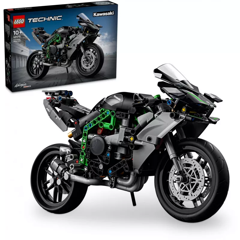LEGO Technic motocikla modelis Kawasaki Ninja H2R 42170 — 1:1 mēroga replika, 643 detaļas, instrukciju lapa, no 10 gadiem