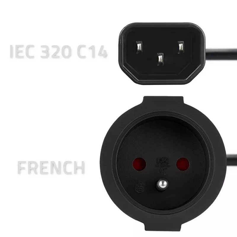 Strāvas adapteris QOLTEC IEC 320 C14 uz franču kontaktdakšu, 0,15 m kabelis