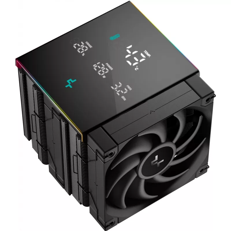 Gaisa dzesētājs DeepCool AK620 Digital PRO — 120 mm ventilators, 1750 RPM, 25 dB, 12 V, piemērots LGA1700/AM5, melns