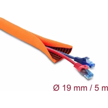 Kabeļu aizsardzības spirāle, pašnoslēdzoša, divslāņu, 5 m x 19 mm, DELOCK 19028, oranža