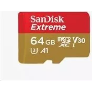 SanDisk Extreme - zibatmiņas karte (iekļauts microSDXC uz SD adapteris) - 64 GB - A2 / Video Class V30 / UHS-I U3 / Class10 - microSDXC UHS-I (SDSQXA2-064G-GN6AA)