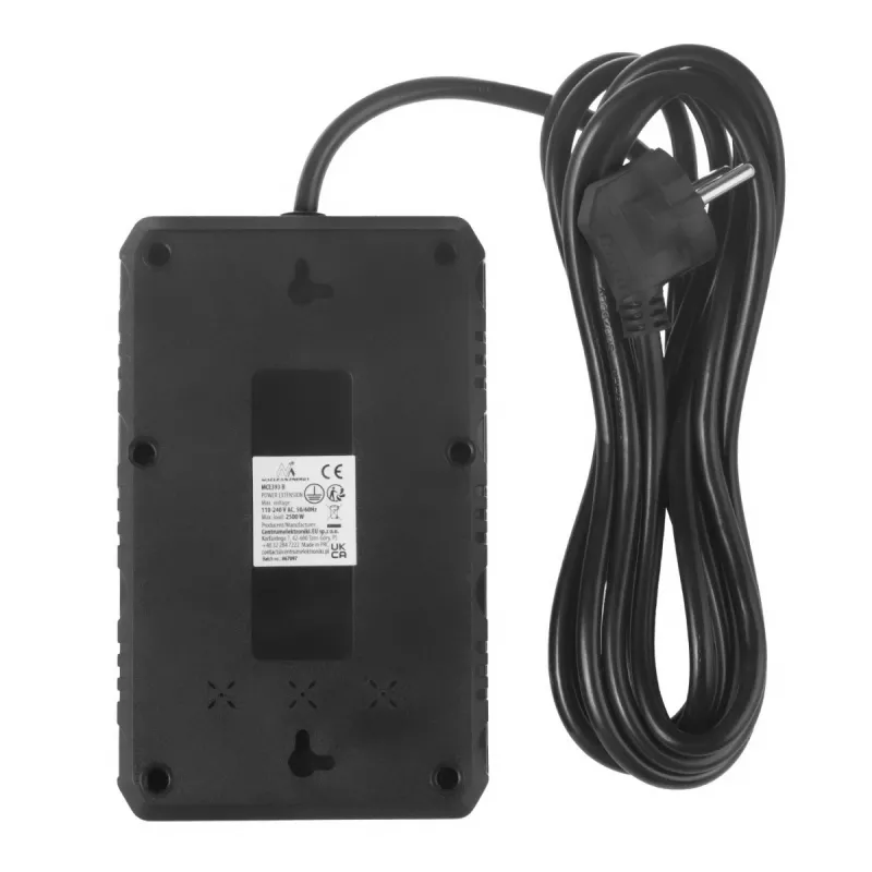 Pagarinātājs MACLEAN MCE393 B — 4 rozetes, 3×USB, 110–240V, 2500W, 3 m kabelis, melns