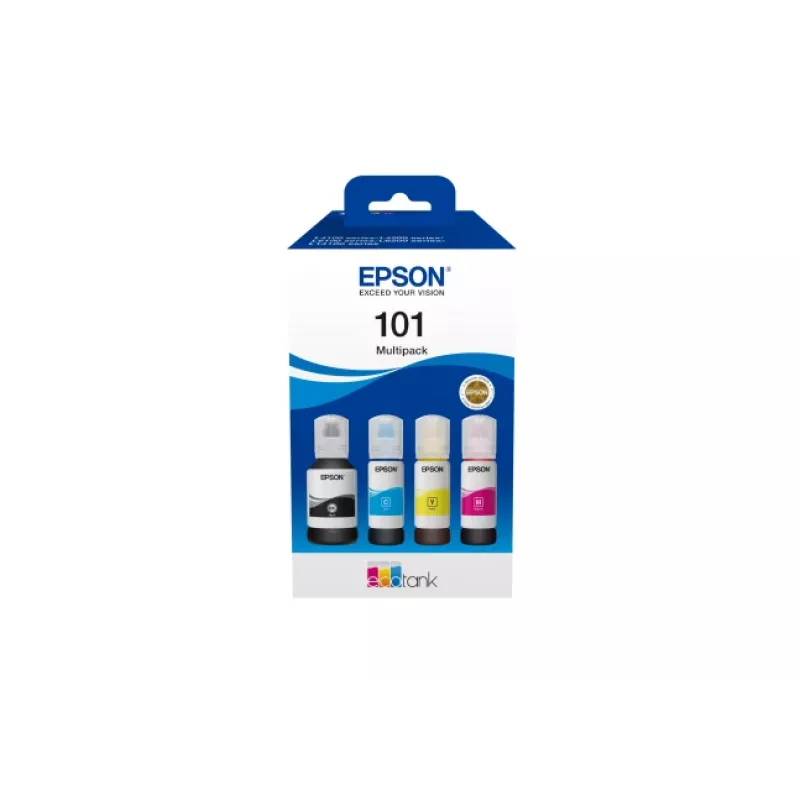 Oriģināls Epson EcoTank tintes pudeļu 4 krāsu komplekts — Melna 127 ml, Ciāna/Fuksīna/Dzeltena 210 ml (C13T03V64A)