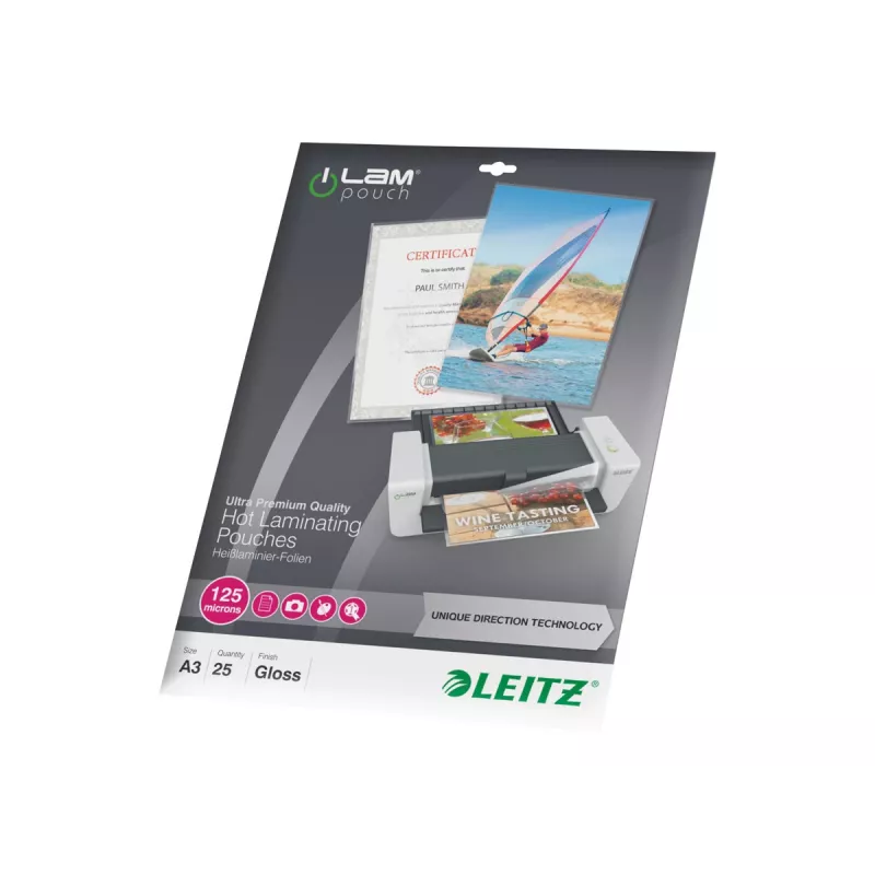 Laminēšanas plēves LEITZ iLAM UDT 468×344 mm spīdīgas PET/EVA 25 gab.