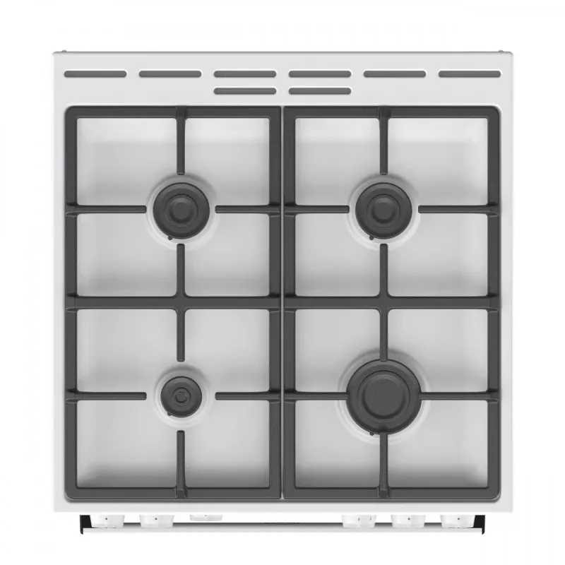 Brīvi stāvoša gāzes plīts Gorenje GG6A10WFFM, balta, 4 degļu plīts virsma, 72 L gāzes cepeškrāsns, rotējošas priekšējās vadības ierīces