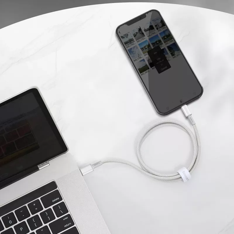 USB-C uz Lightning Baseus augsta blīvuma pīts kabelis, 20W, PD, 2m (balts)