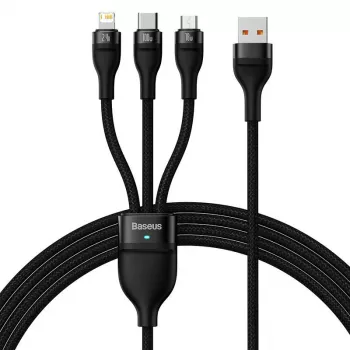 USB kabelis Baseus SUP0003351 1,2 m USB A – USB C/Micro USB-A/Lightning melns