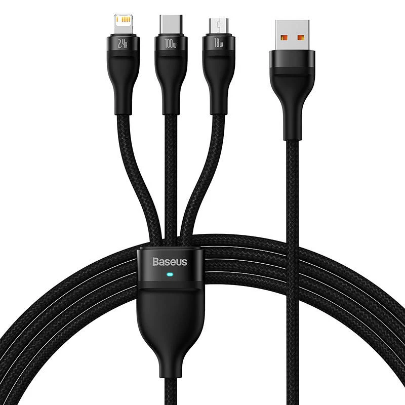 USB kabelis Baseus SUP0003351 1,2 m USB A – USB C/Micro USB-A/Lightning melns