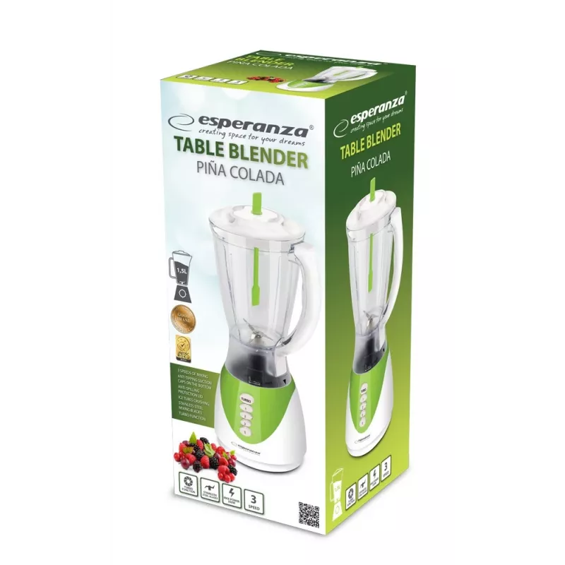Galda blenderis ESPERANZA EKM023G Piña Colada zaļš, 350 W, 1,5 L krūze, 3 programmas, nerūsējošā tērauda asmeņi