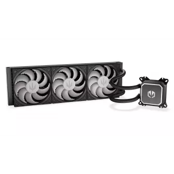 Universāls šķidruma dzesētājs ENDORFY Navis F360 ARGB melns — 360 mm radiators, 3x 120×25 mm ventilatori, 250–1800 apgr./min, sūknis 1600–2600 apgr./min, atbalsta LGA 1700/AM5/AM4