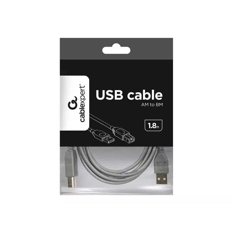 USB 2.0 A-spraudnis B-spraudnis 6 pēdu kabelis, pelēka krāsa