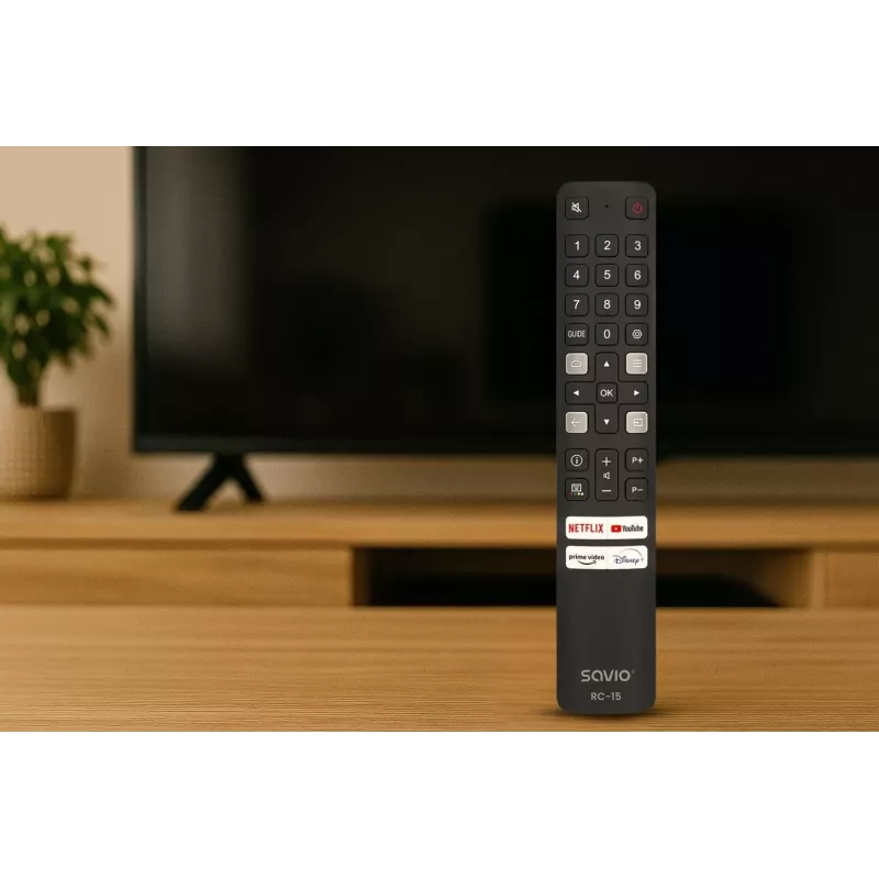 SAVIO universālā TV tālvadības pults RC-15 TCL SMART TV, IR bezvadu, melna, diapazons 10 m