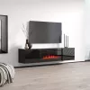 TV skapītis cama meble LUXE 301126 ar iebūvētu elektrisko kamīnu, 182,6×34,5×37,5 cm, melns spīdīgs