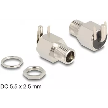 DeLOCK savienotājs DC 5,5 x 2,5 mm ligzda, montāžas, lodējams, leņķveida 20 V 10 A