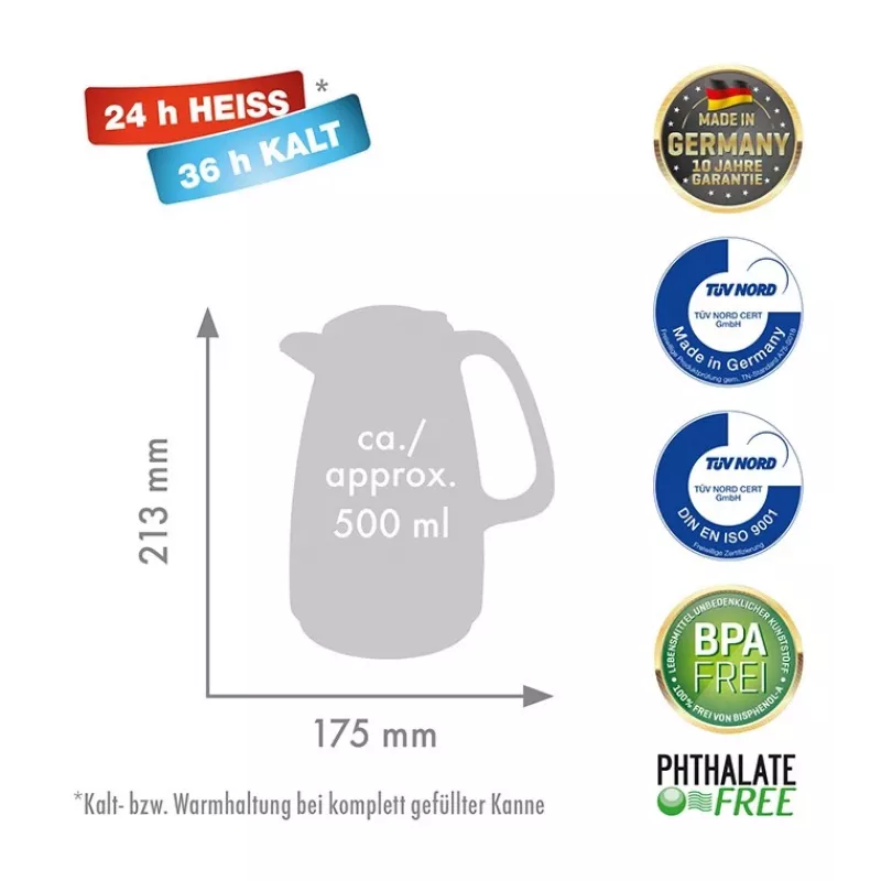 Termosa krūze ROTPUNKT 1,5 L, modelis 227 SPB, dzirkstoši melna