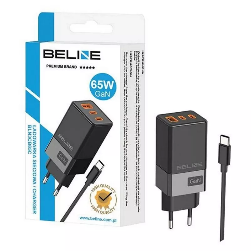 Beline ad. Siec. 2x USB-C 1x USB 65W Kabelis USB-C Melns/Melns PD 3.0