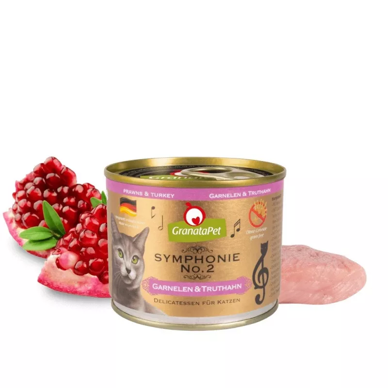 Mitrā kaķu barība Fox4Pets Symphonie No.2 ar garnelēm un tītaru 200 g, pilnvērtīga barība pieaugušiem kaķiem, olbaltumvielas 11%, tauki 5,7%, mitrums 80%